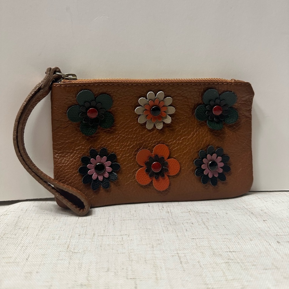 Floral Embellished Brown Wristlet - Picture 1 of 9